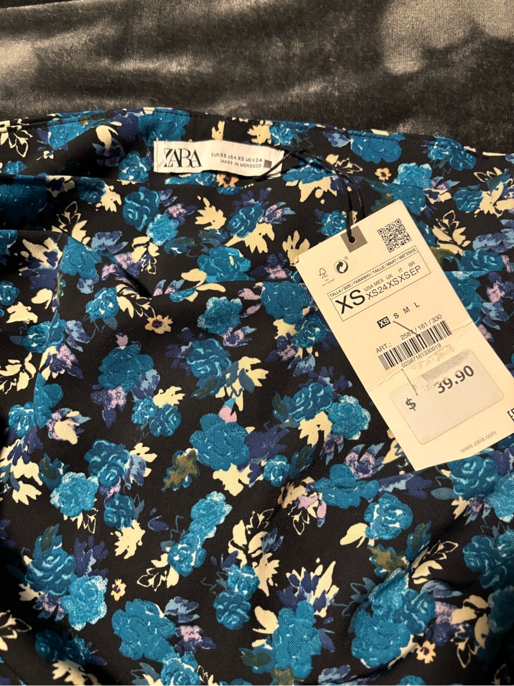 Zara Black Mini Skirt with Blue Floral Print